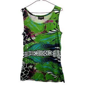 Vandana Womens Green Abstract Art Tank Top Size Medium Stretch Sleeveless Casual